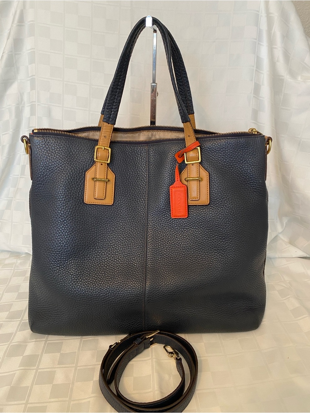 Coach Legacy Rory North South Pebbled Leather Navy Blue Tote LRG